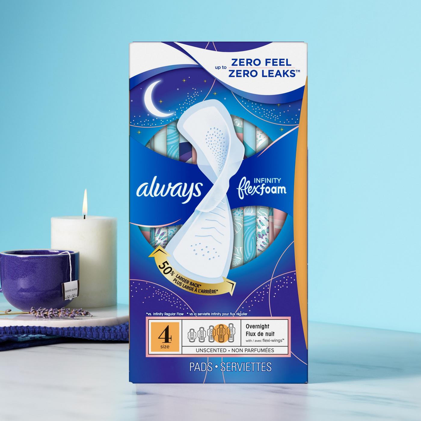 Always Infinity FlexFoam Pads Overnight Absorbency, with Wings Unscented Size 4; image 7 of 10