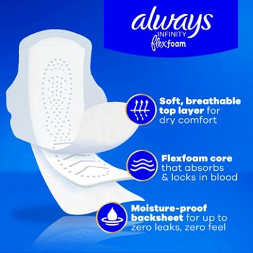 Always Infinity FlexFoam Pads Overnight Absorbency, with Wings Unscented Size 4