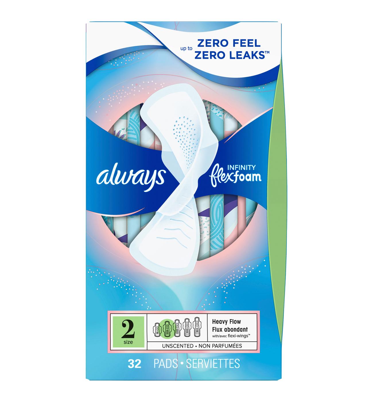 Always Infinity FlexFoam Pads for Women Size 2 Heavy - Shop Pads & Liners  at H-E-B