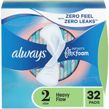 Always Infinity Feminine Pads for Women, Heavy, with wings, Unscented Size 2, 32 ct