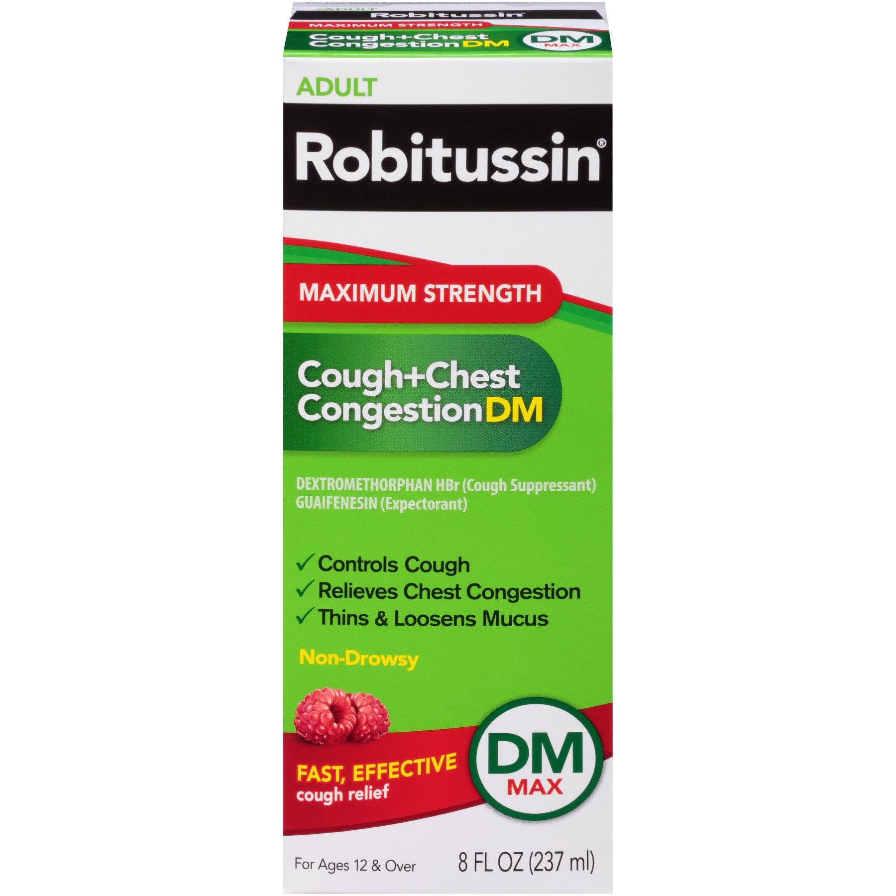 Robitussin Max Strength Cough + Chest Congestion DM Raspberry Liquid ...