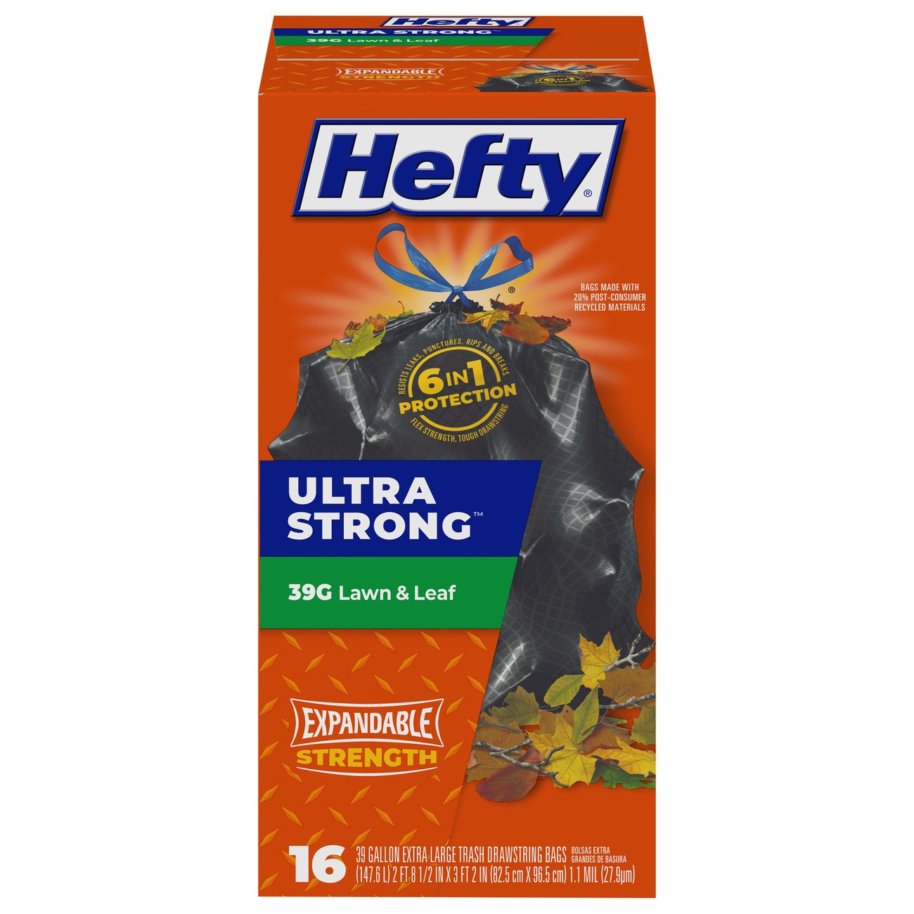 Hefty Ultra Strong Lawn & Leaf Scent Free Extra Large 39 Gallon