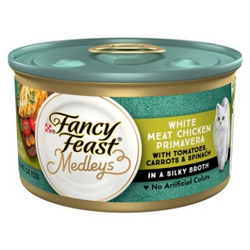 Fancy Feast Purina Medleys Primavera - White Meat Chicken Tomatoes, Carrots and Spinach in a Silky Broth
