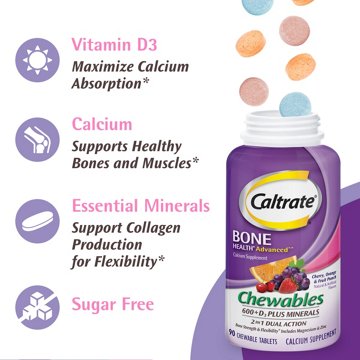 Caltrate 600+D3 Plus Minerals and Calcium Supplement Chewables