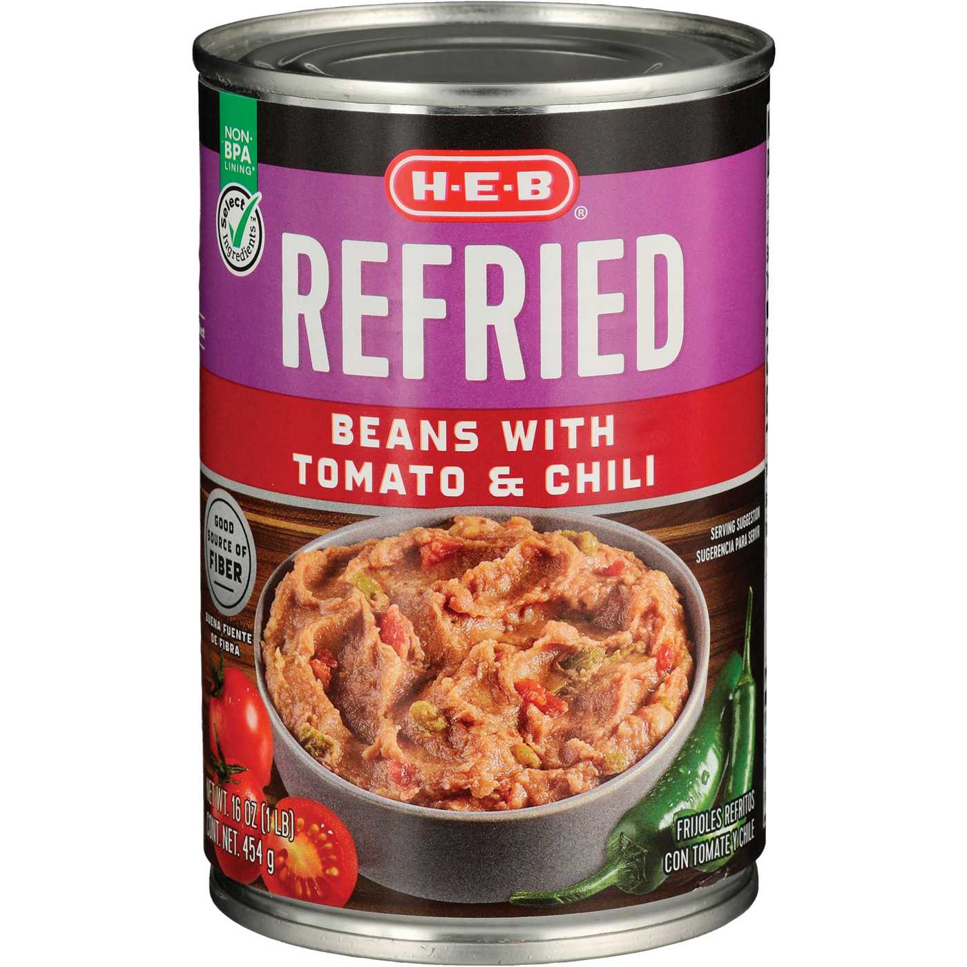 H-E-B Refried Beans with Tomatoes & Chili; image 2 of 2