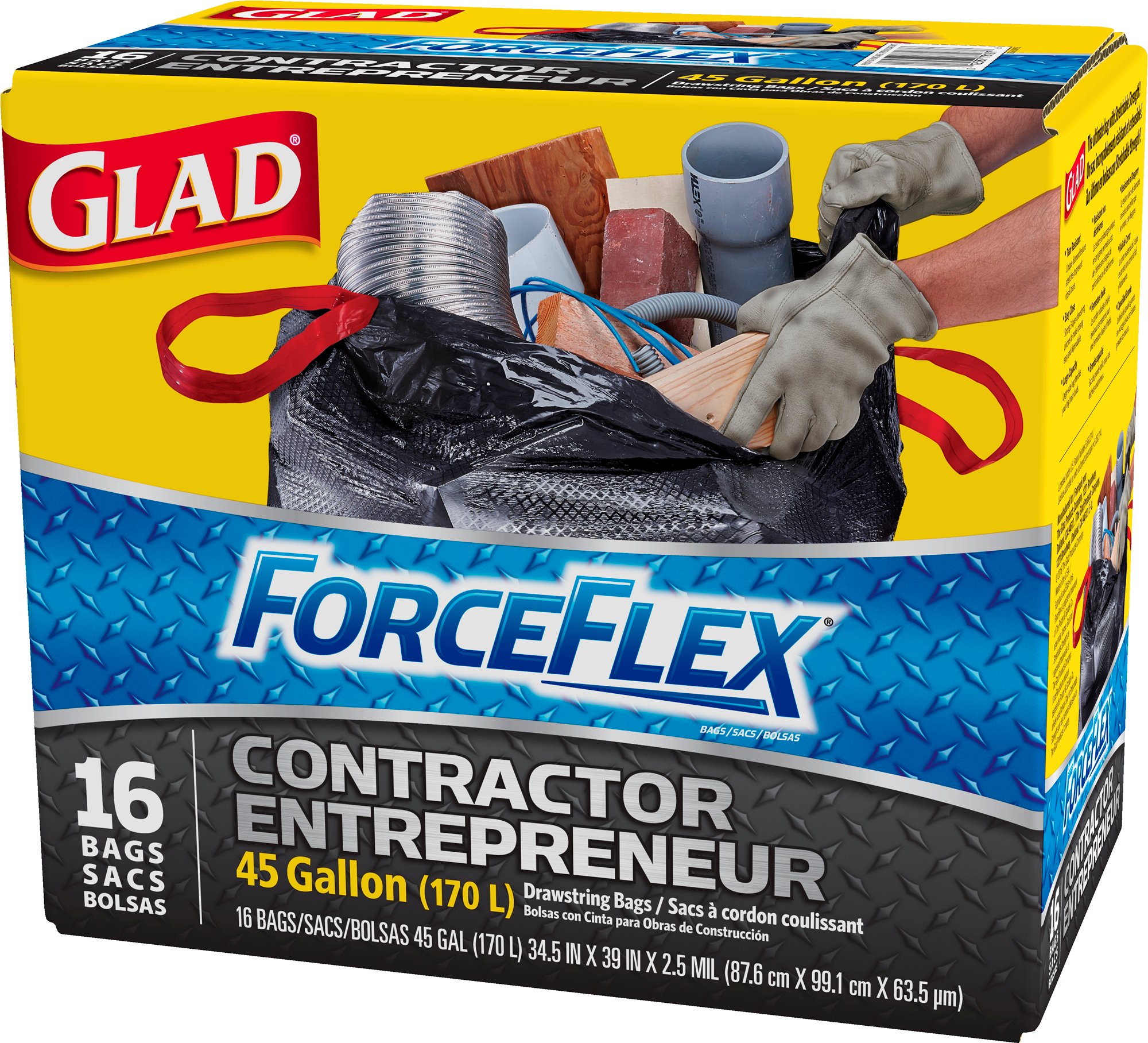 Glad ForceFlex Contractor Drawstring Trash Bags 45 Gallon Shop Trash