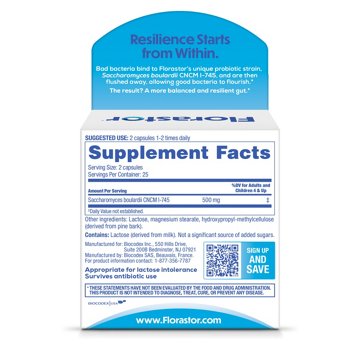 Florastor Dual Action Probiotic Supplement Capsules
