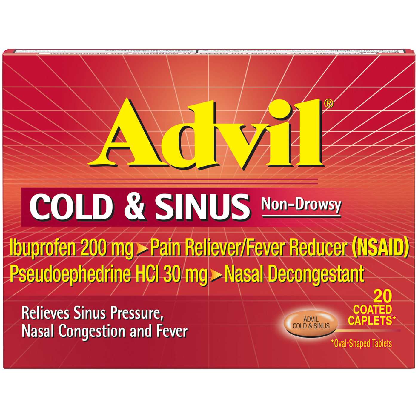 Advil Cold & Sinus Ibuprofen Nasal Decongestant Coated Caplets; image 1 of 3