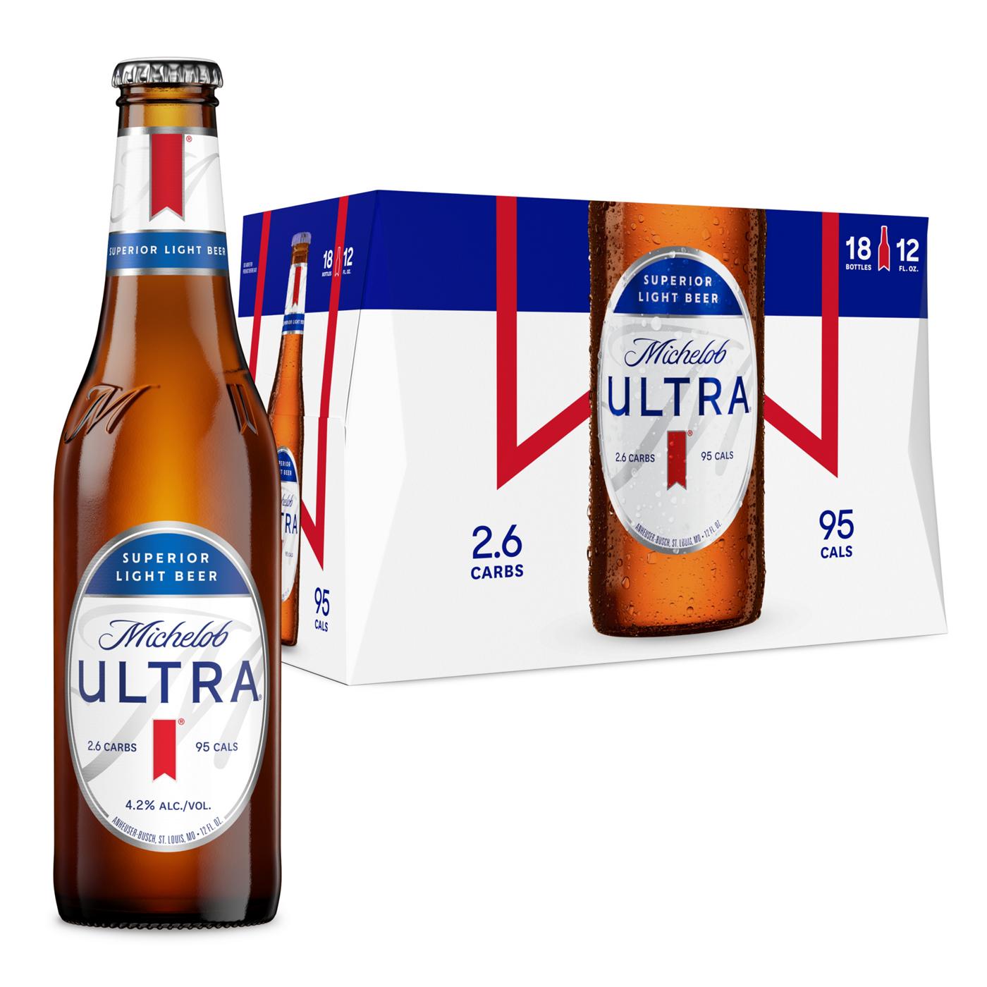 Michelob ULTRA Superior Light Lager Beer Bottles, 18 pack; image 1 of 6