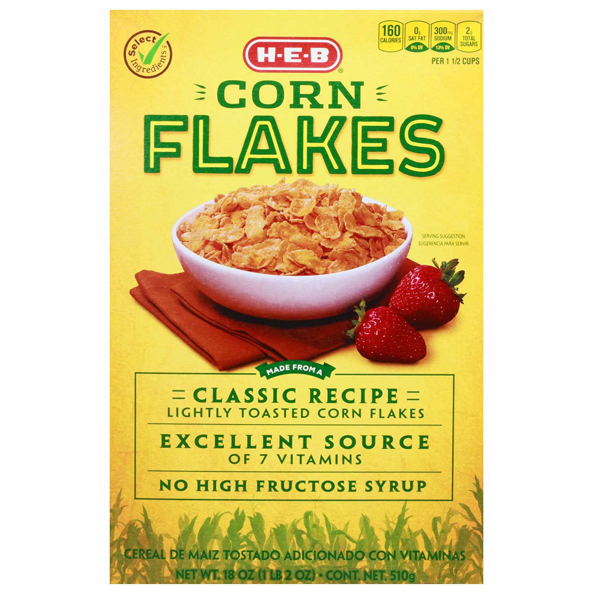 Kellogg's Corn Flakes, Breakfast Cereal, Original, Fat-Free 18 oz Box