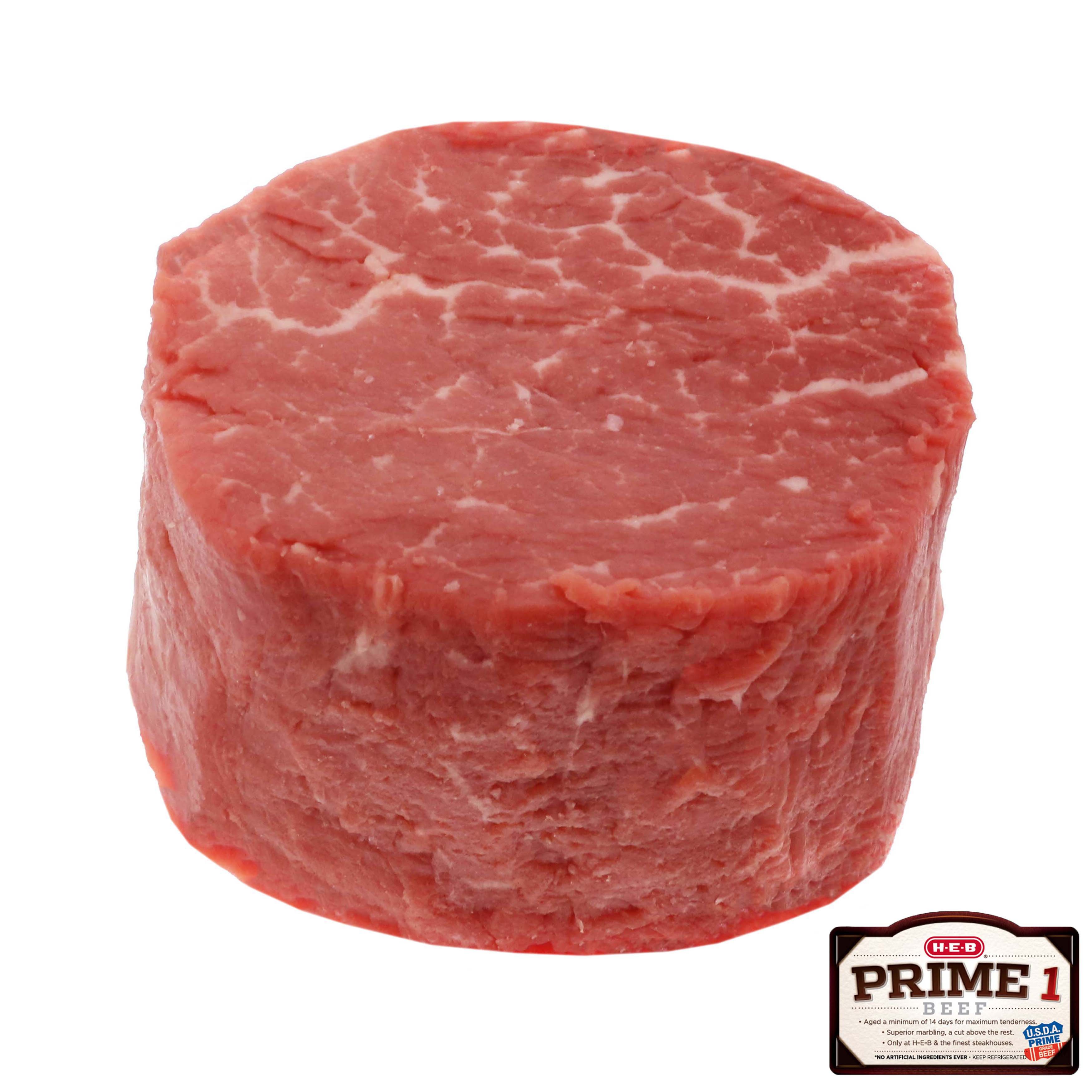 H-E-B Prime 1 Beef Boneless Center Cut Tenderloin Steak, Thick Cut ...