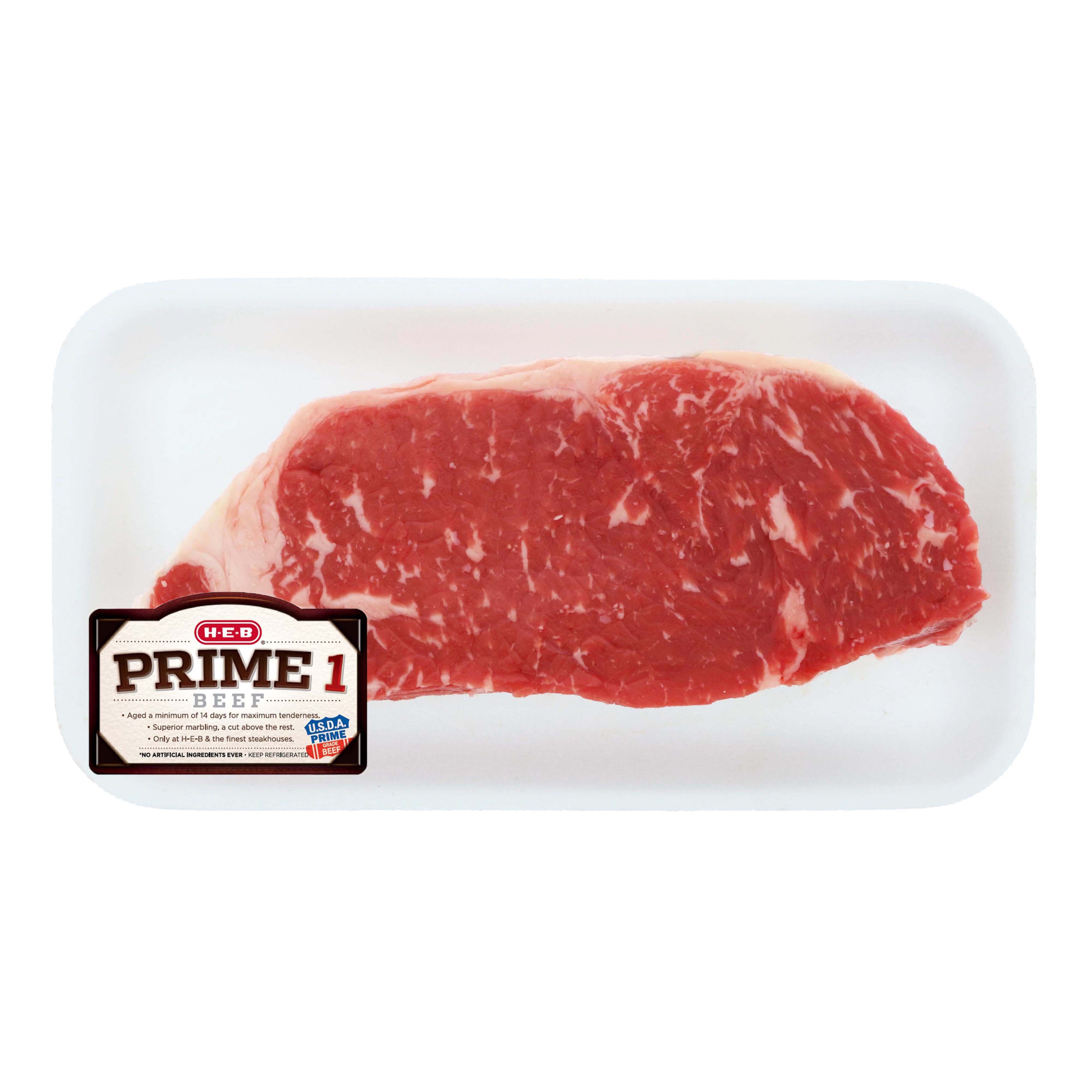 H E B Prime 1 Beef Boneless New York Strip Steak Thick Cut Shop Beef At H E B