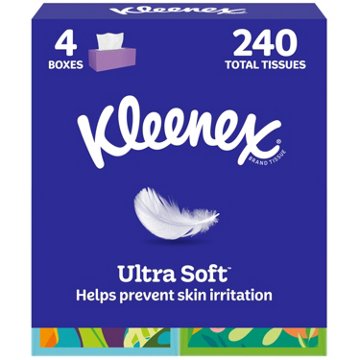 Kleenex Ultra Soft Facial Tissues Cube Boxes 3 Ply, 4 pk, 240 ct