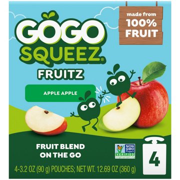 GoGo squeeZ No Sugar Added Apple Applesauce & Fruit Puree Pouches, 4 ct