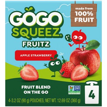 GoGo squeeZ No Sugar Added Apple Strawberry Applesauce & Fruit Puree Pouches, 4 ct