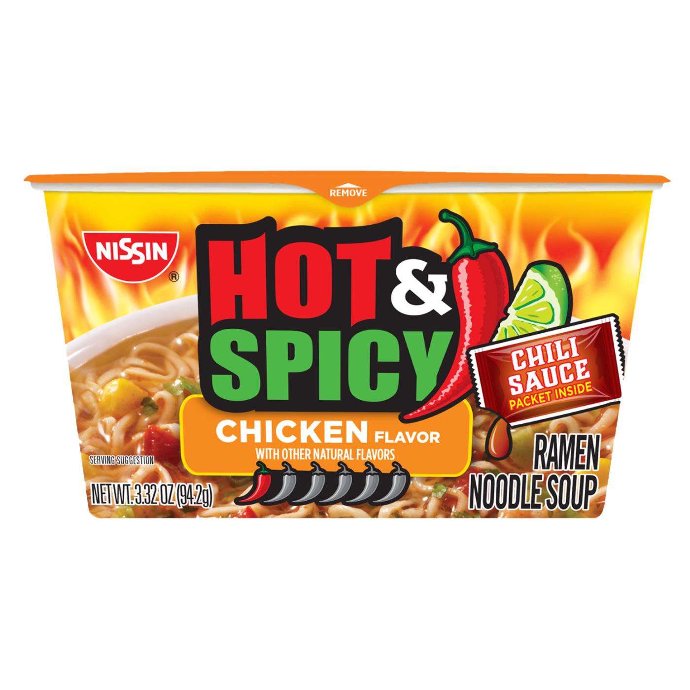 Nissin Hot & Spicy Chicken Flavor Ramen Noodle Soup; image 1 of 6