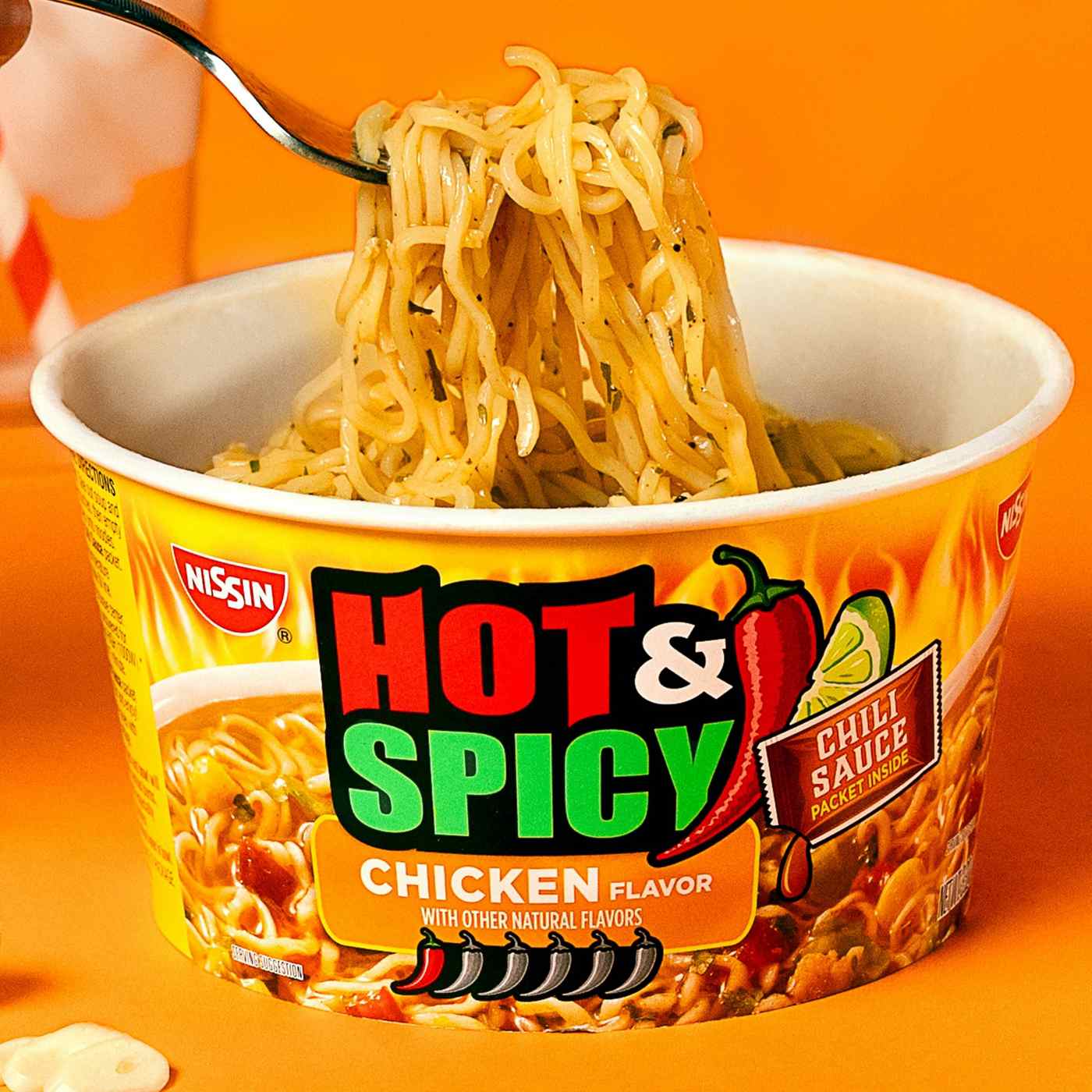Nissin Hot & Spicy Chicken Flavor Ramen Noodle Soup; image 2 of 6