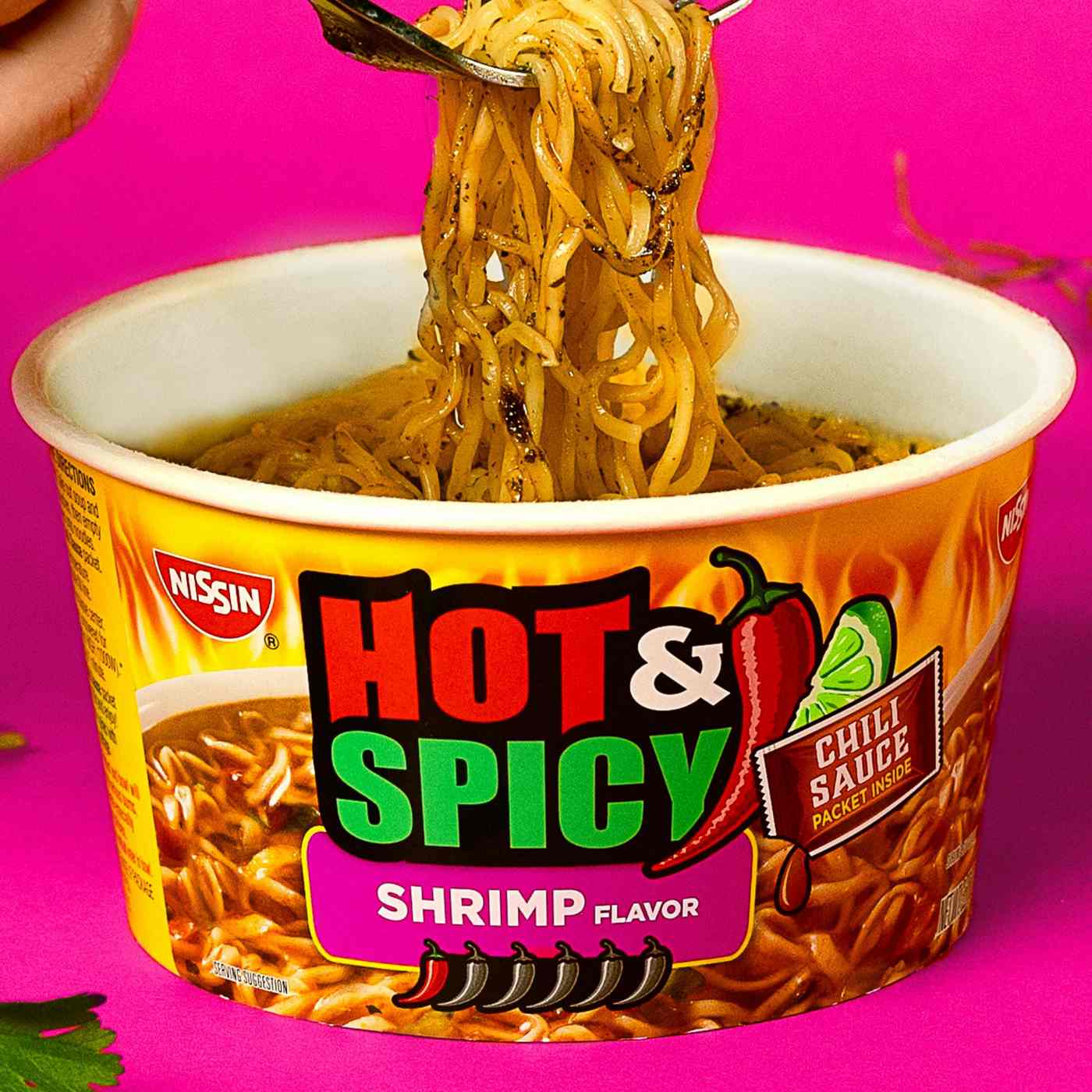 Nissin Hot & Spicy with Shrimp Ramen Noodle Soup; image 2 of 6