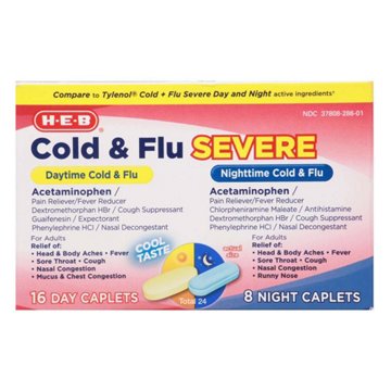 H-E-B Daytime + Nighttime Severe Cold & Flu Caplets - Cool Taste, 24 ct