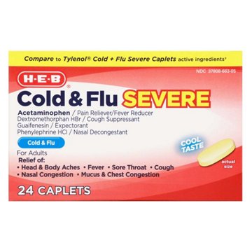 H-E-B Severe Cold & Flu Caplets – Cool Taste, 24 ct