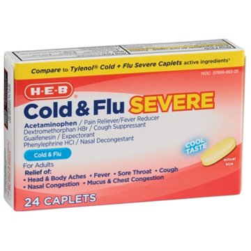 H-E-B Severe Cold & Flu Caplets – Cool Taste, 24 ct