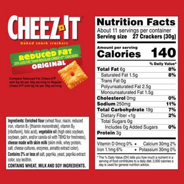 Cheez-It Reduced Fat Original Baked Snack Cheese Crackers
