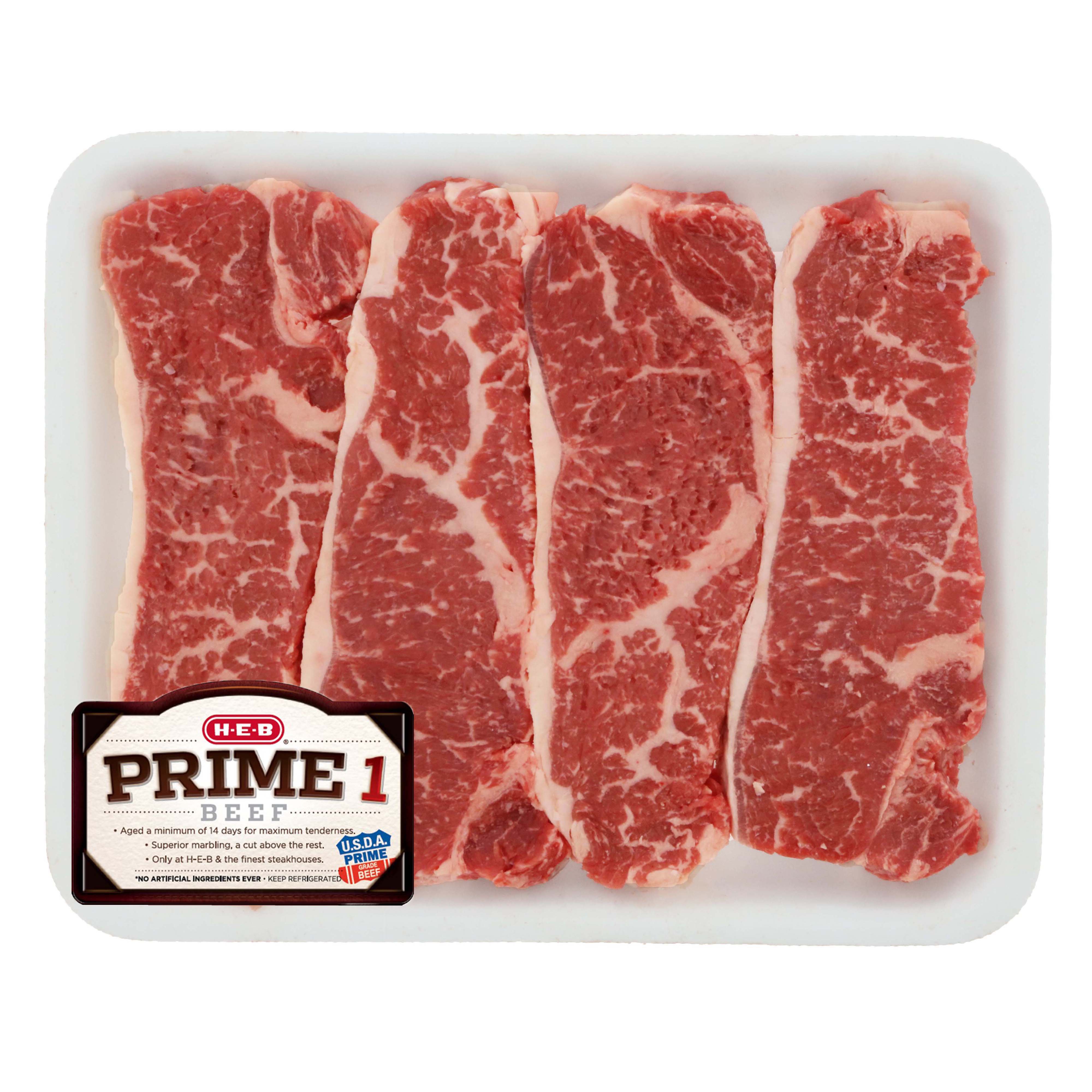 HEB Prime 1 Beef New York Strip Steak Boneless Value Pack, USDA Prime