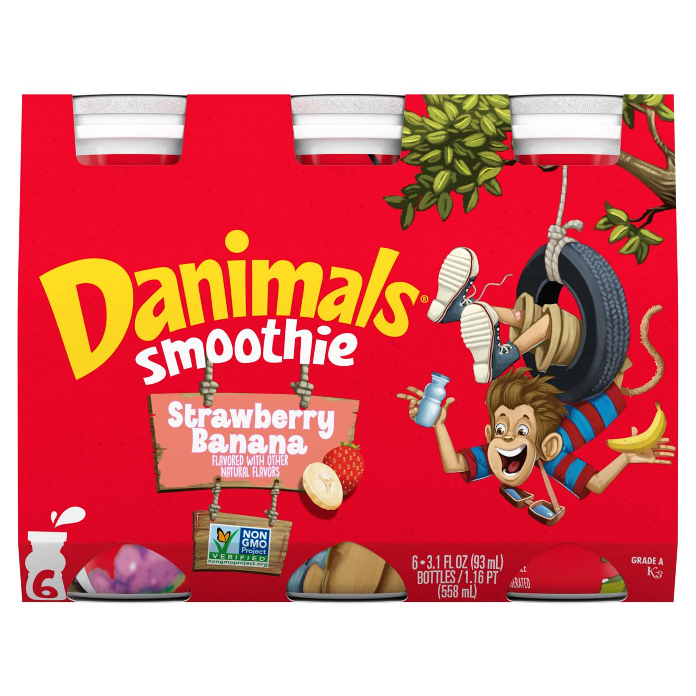 Danimals Smoothie 6 pk Bottles - Strawberry Banana ; image 1 of 2