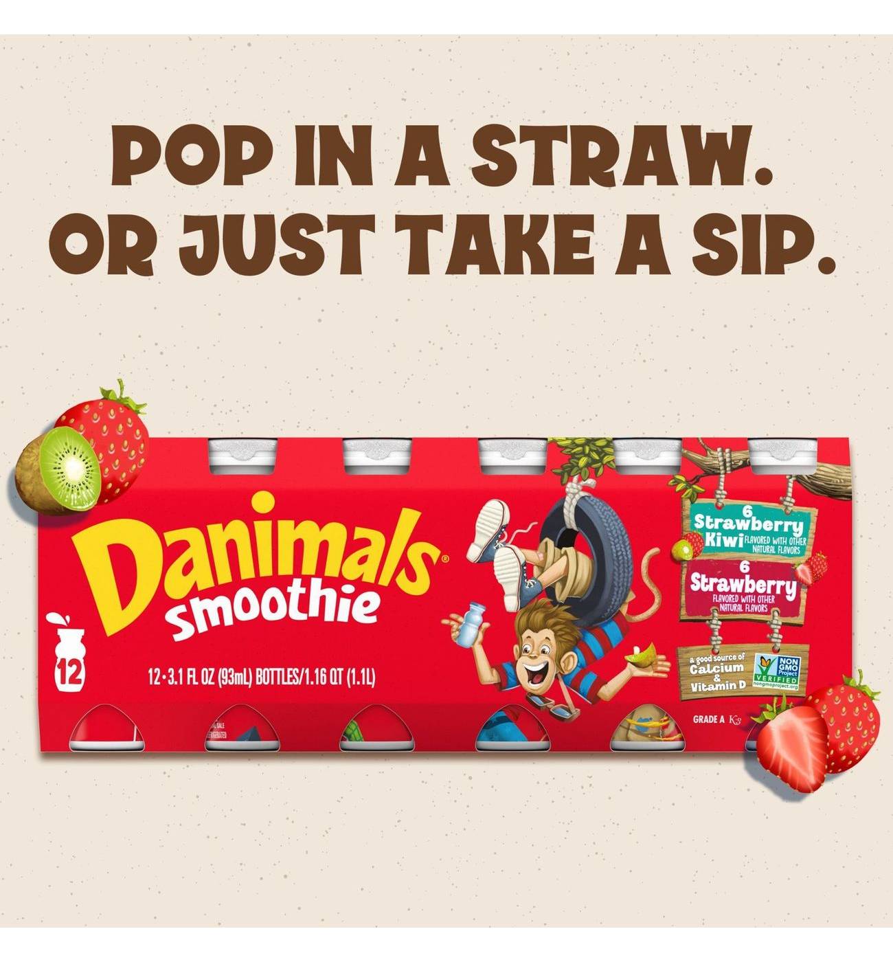 Danimals Smoothies 12 pk Bottles - Strawberry & Strawberry Kiwi; image 2 of 10