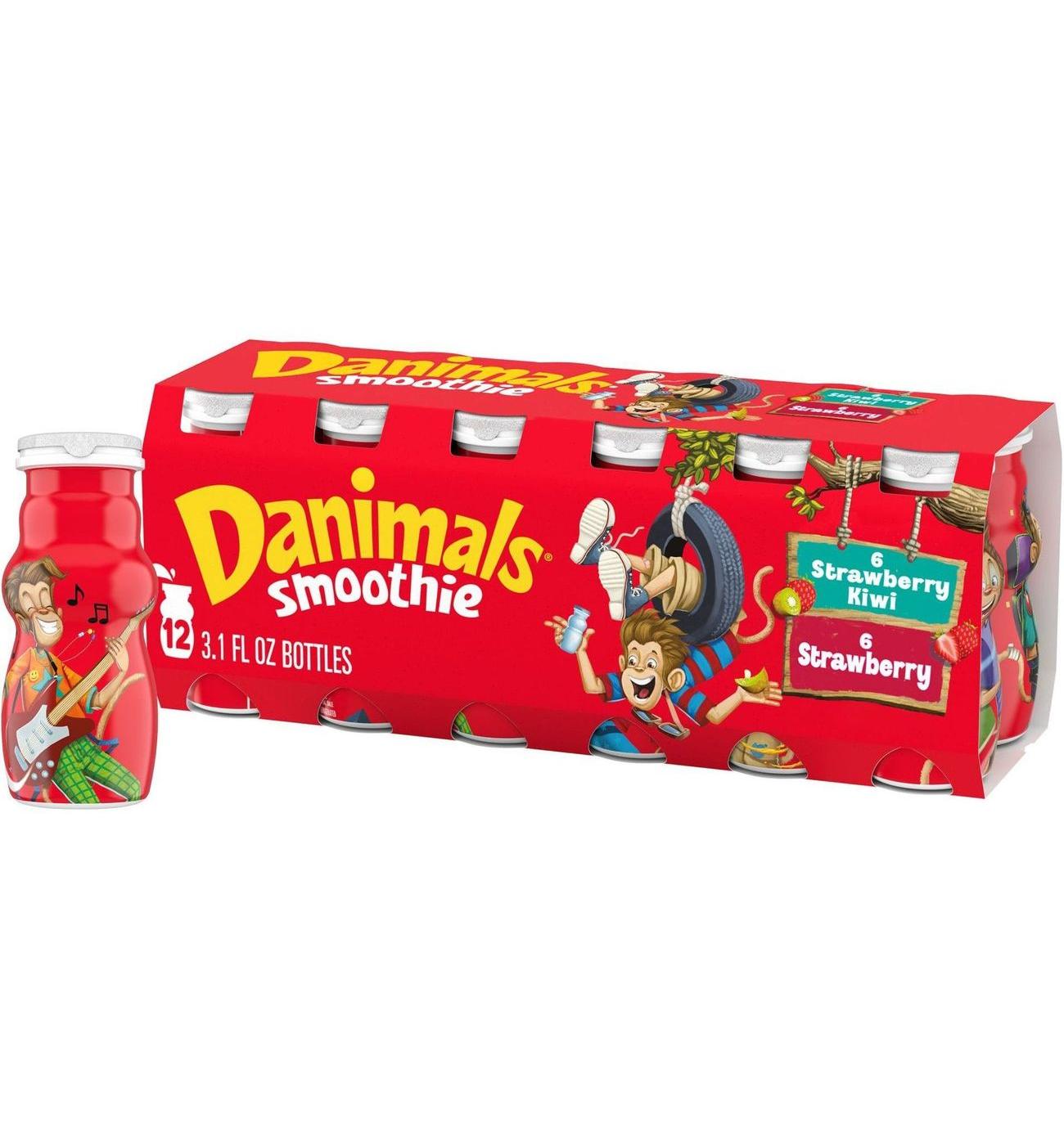 Danimals Smoothies 12 pk Bottles - Strawberry & Strawberry Kiwi; image 1 of 10
