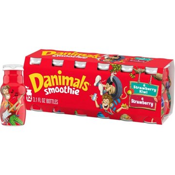 Danimals Smoothies 12 pk Bottles - Strawberry & Strawberry Kiwi, 3.1 oz