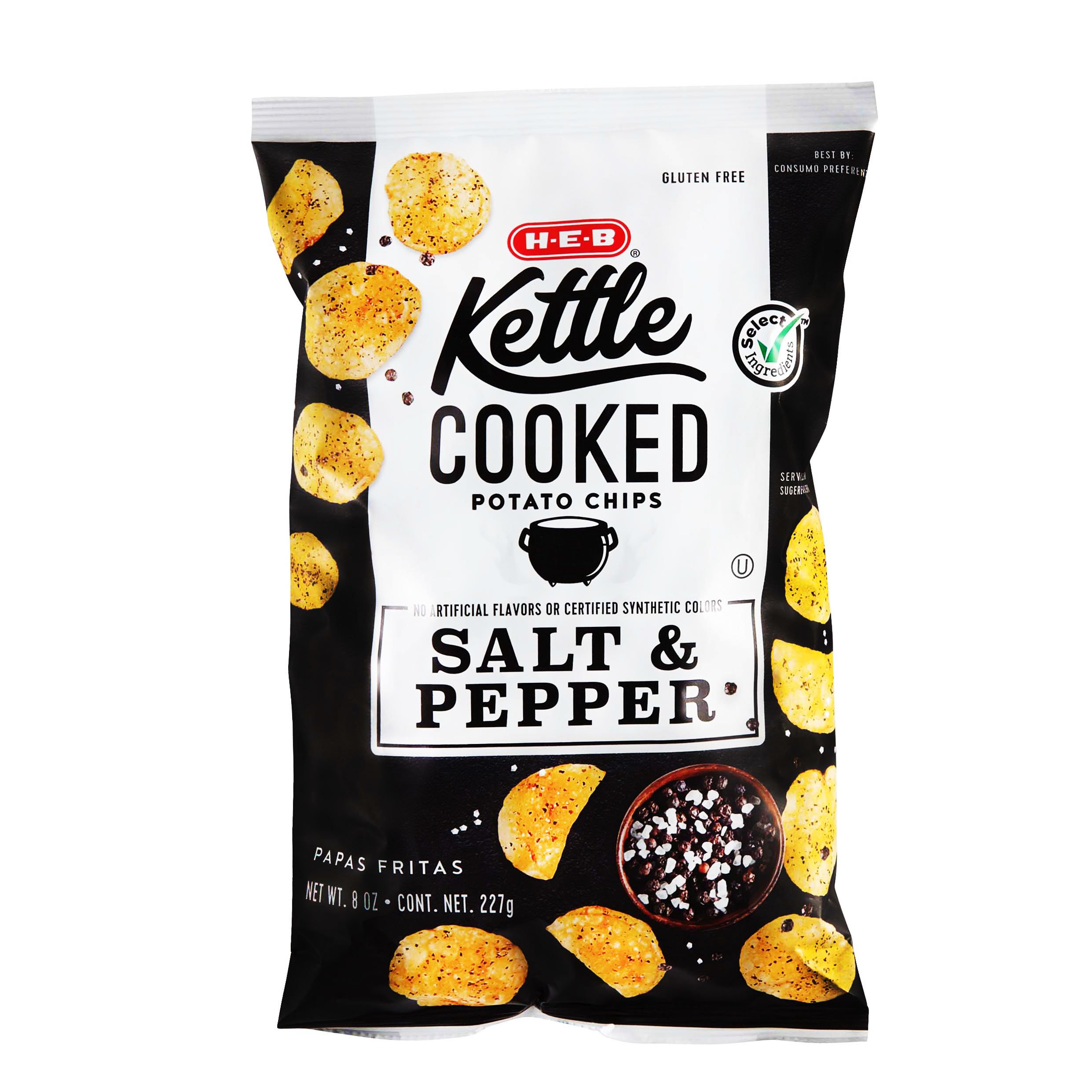 Salted chip. Pepper Chips. Kettle Chips.