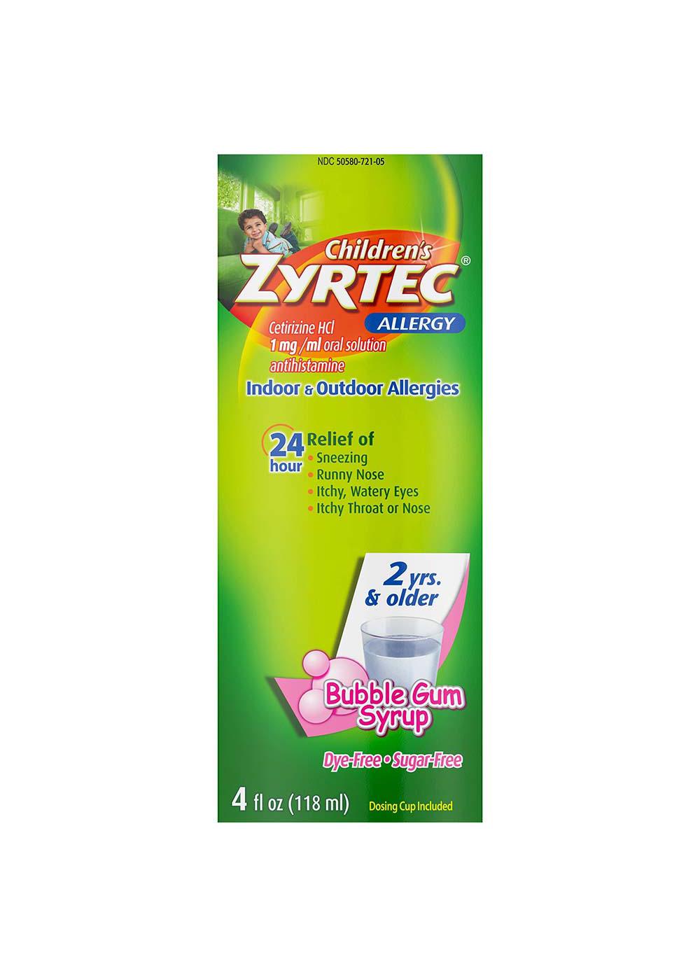 Zyrtec Children's Allergy 24 Hour Relief Syrup - Bubble Gum; image 1 of 2