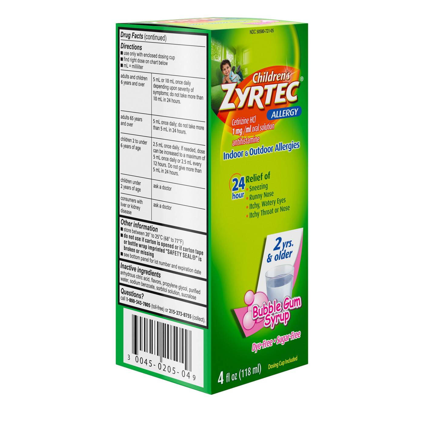Children's Zyrtec 24Hour Children's Allergy Relief Syrup, Bubble Gum; image 4 of 8