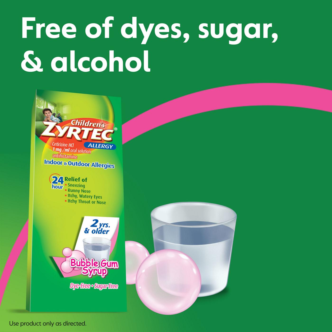 Children's Zyrtec 24Hour Children's Allergy Relief Syrup, Bubble Gum; image 6 of 8