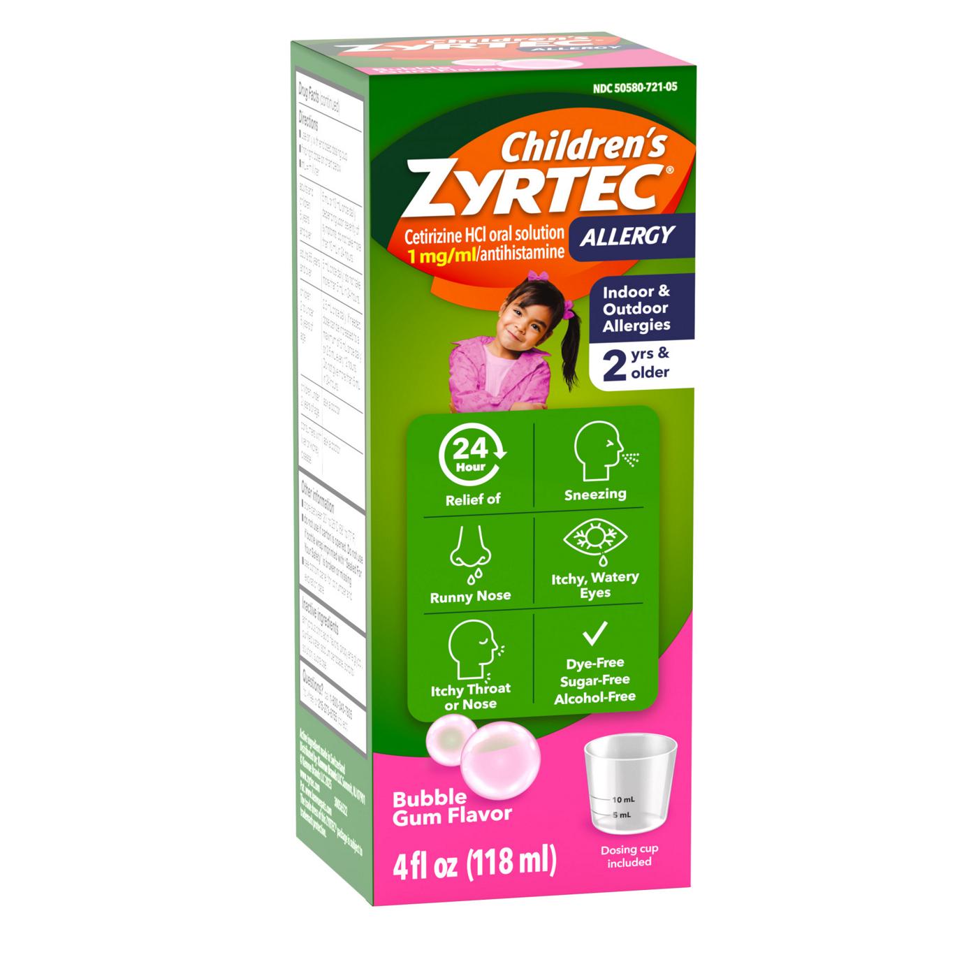 Children's Zyrtec 24Hour Children's Allergy Relief Syrup, Bubble Gum; image 7 of 8