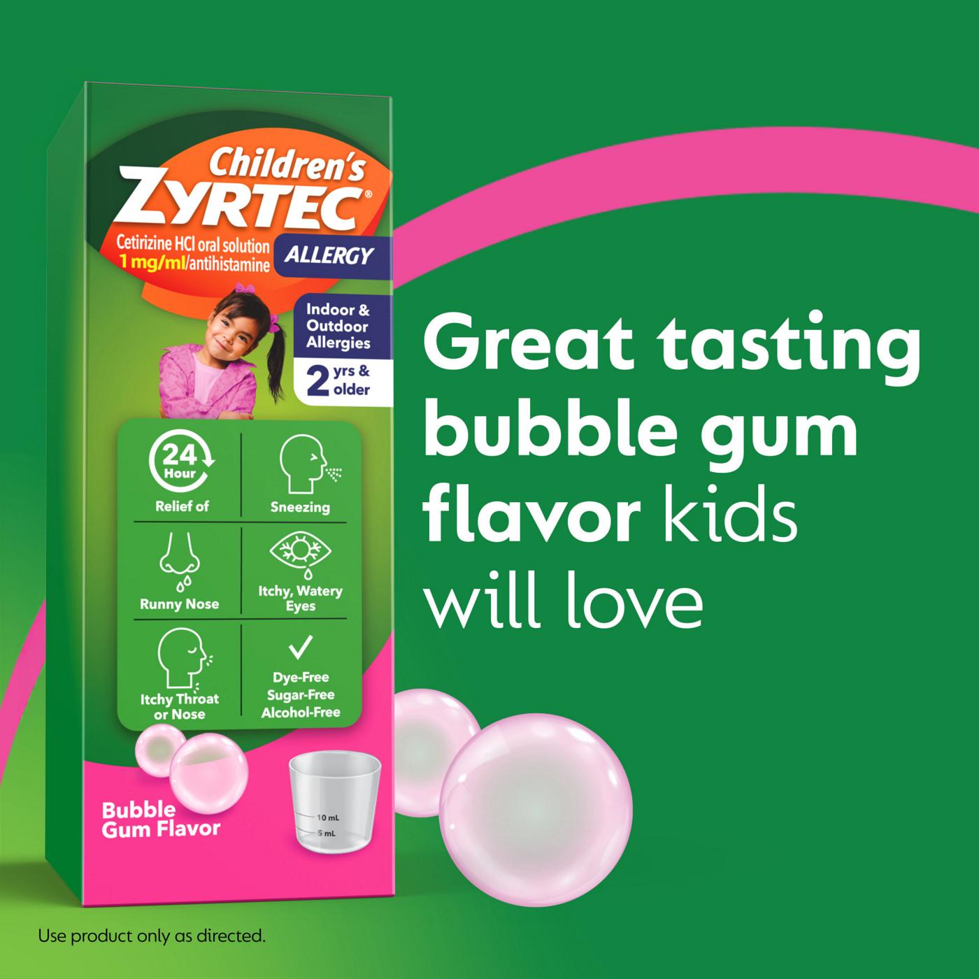 Children's Zyrtec 24Hour Children's Allergy Relief Syrup, Bubble Gum; image 8 of 8