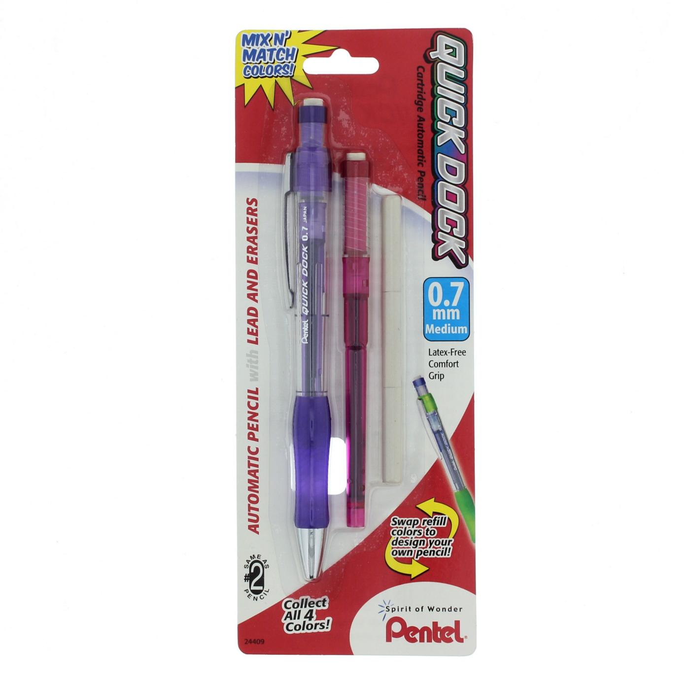 Pentel Quick Dock Colors Mechanical Pencil with Refill Lead and Erasers