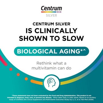 Centrum Silver Multivitamin for Men 50 Plus, Multimineral Supplement, Vitamin D3, B-Vitamins and Zinc, Gluten Free, Non-GMO Ingredients, Supports memory and cognition in older adults, 100 ct