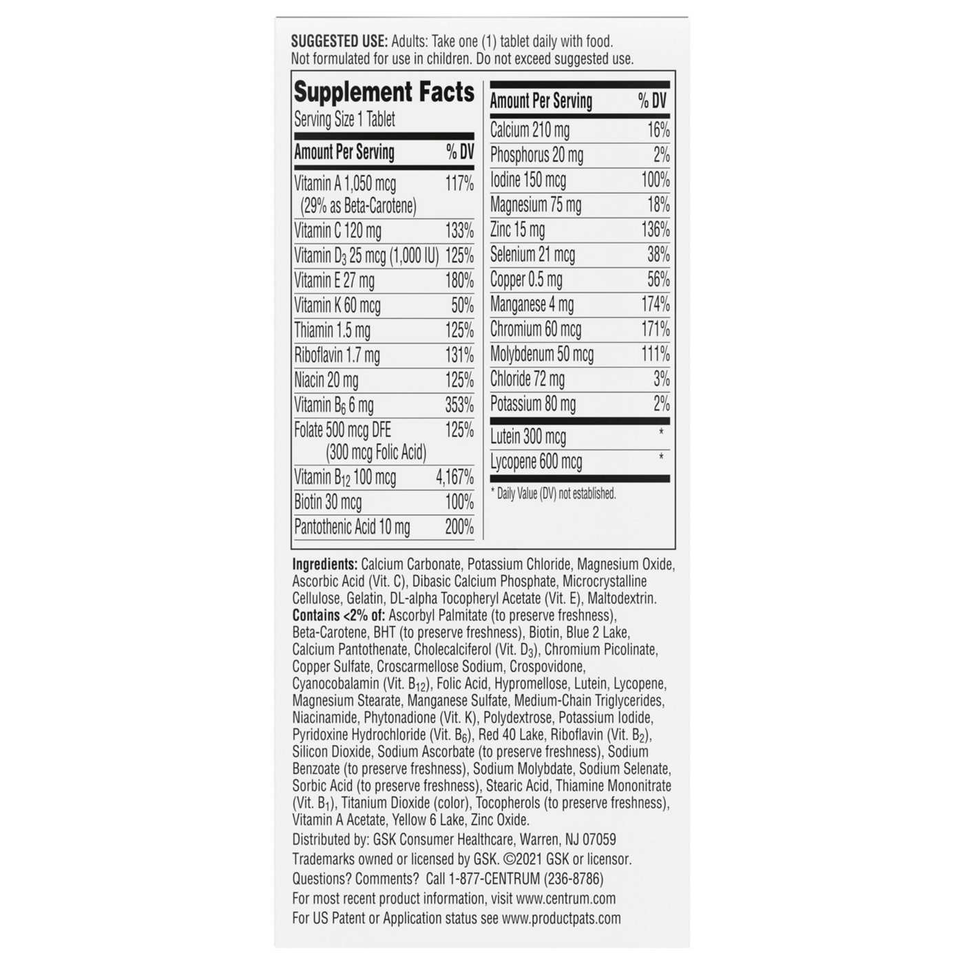 Centrum Silver Adults 50+ Multivitamin/Multimineral Supplement Tablets; image 7 of 8