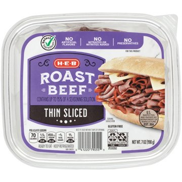 H-E-B Thin-Sliced Roast Beef Lunch Meat, 7 oz