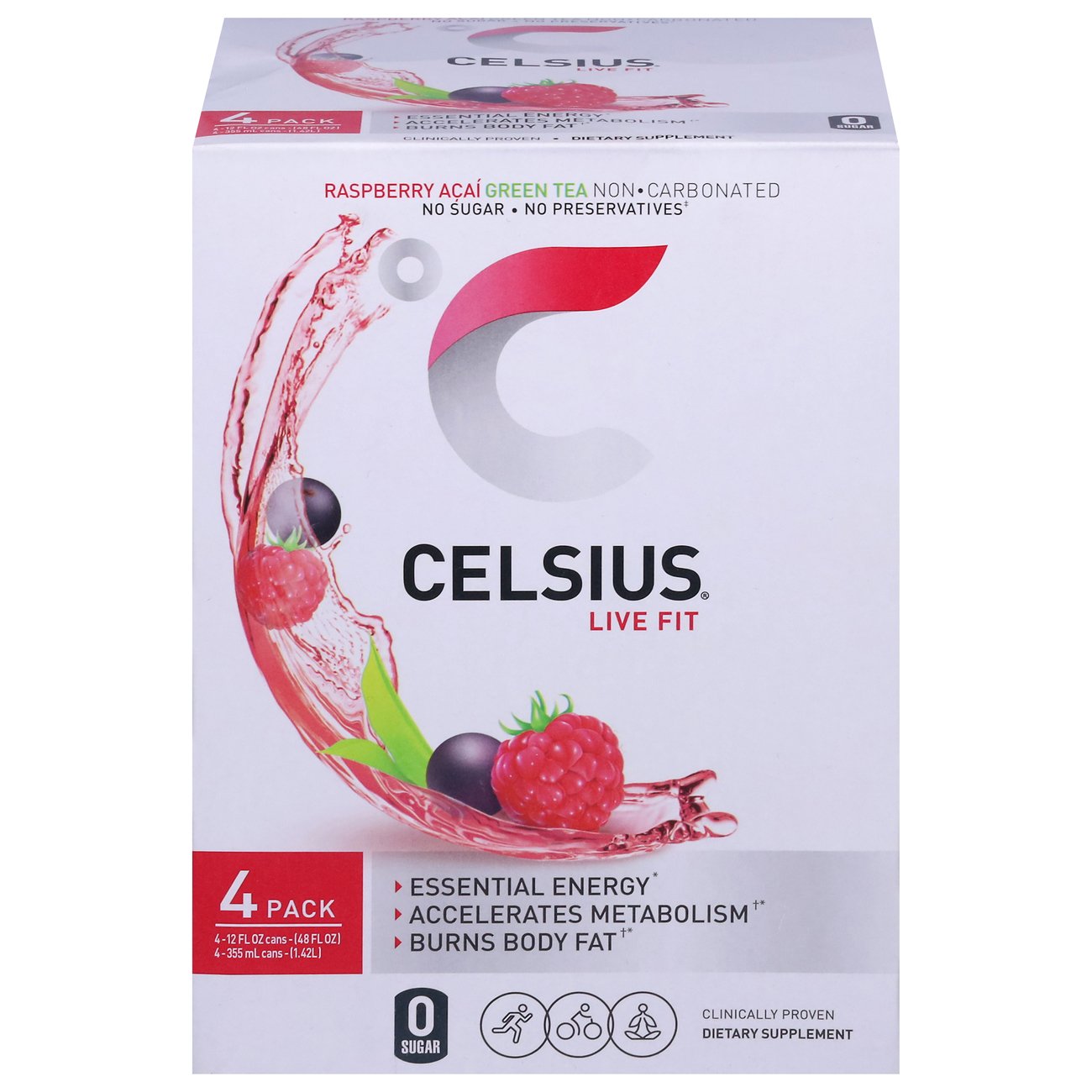 Celsius Live Fit Energy Drink 4 pk - Raspberry Açai Green Tea - Shop ...