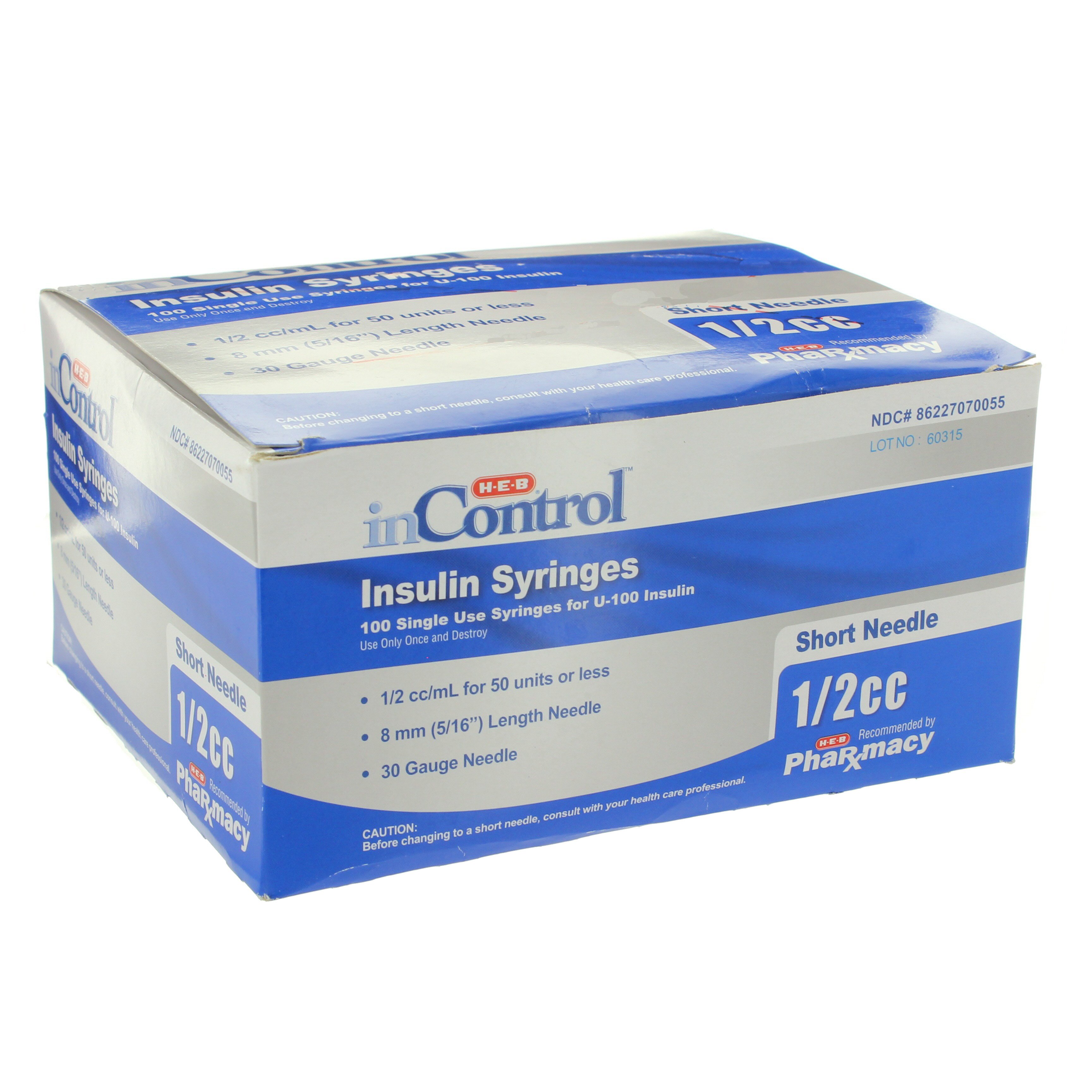 H E B Incontrol 1 2 Cc Short Needle 5 16 8 Mm 30 Gauge Insulin Syringes Shop Home Health Care At H E B