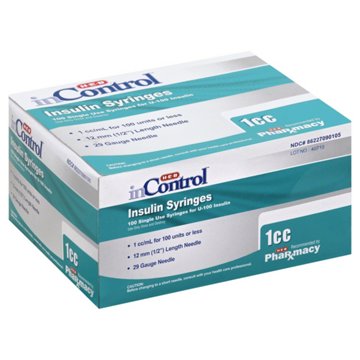 H-E-B InControl Insulin Syringe 29 G 1mL Short Needle, 100 ct