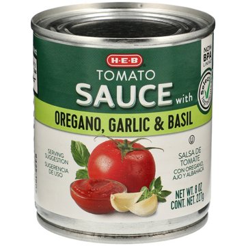H-E-B Tomato Sauce with Oregano, Garlic & Basil, 8 oz
