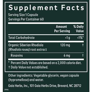 Gaia Herbs Single Herbs Rhodiola Rosea Vegetarian Liquid Phyto-Caps
