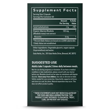 Gaia Herbs Single Herbs Rhodiola Rosea Vegetarian Liquid Phyto-Caps