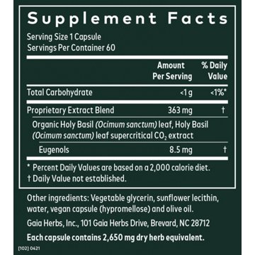 Gaia Herbs Single Herbs Holy Basil Leaf Vegetarian Liquid Phyto-Caps