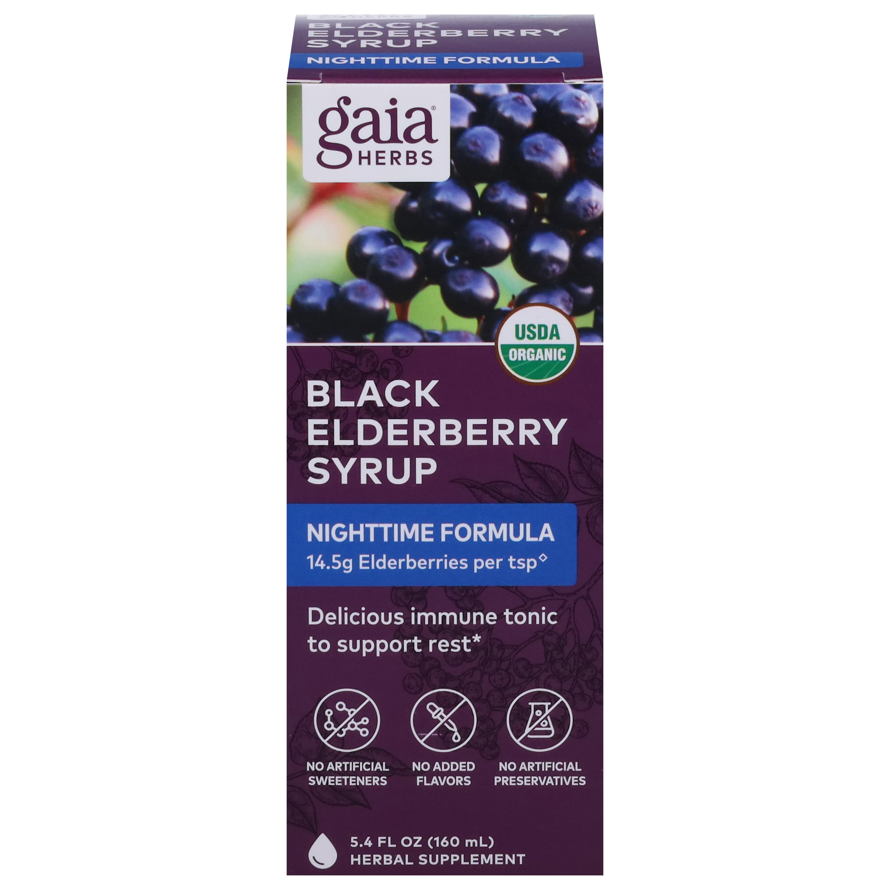 Gaia Herbs Black Elderberry Nighttime Syrup, 5.4 oz