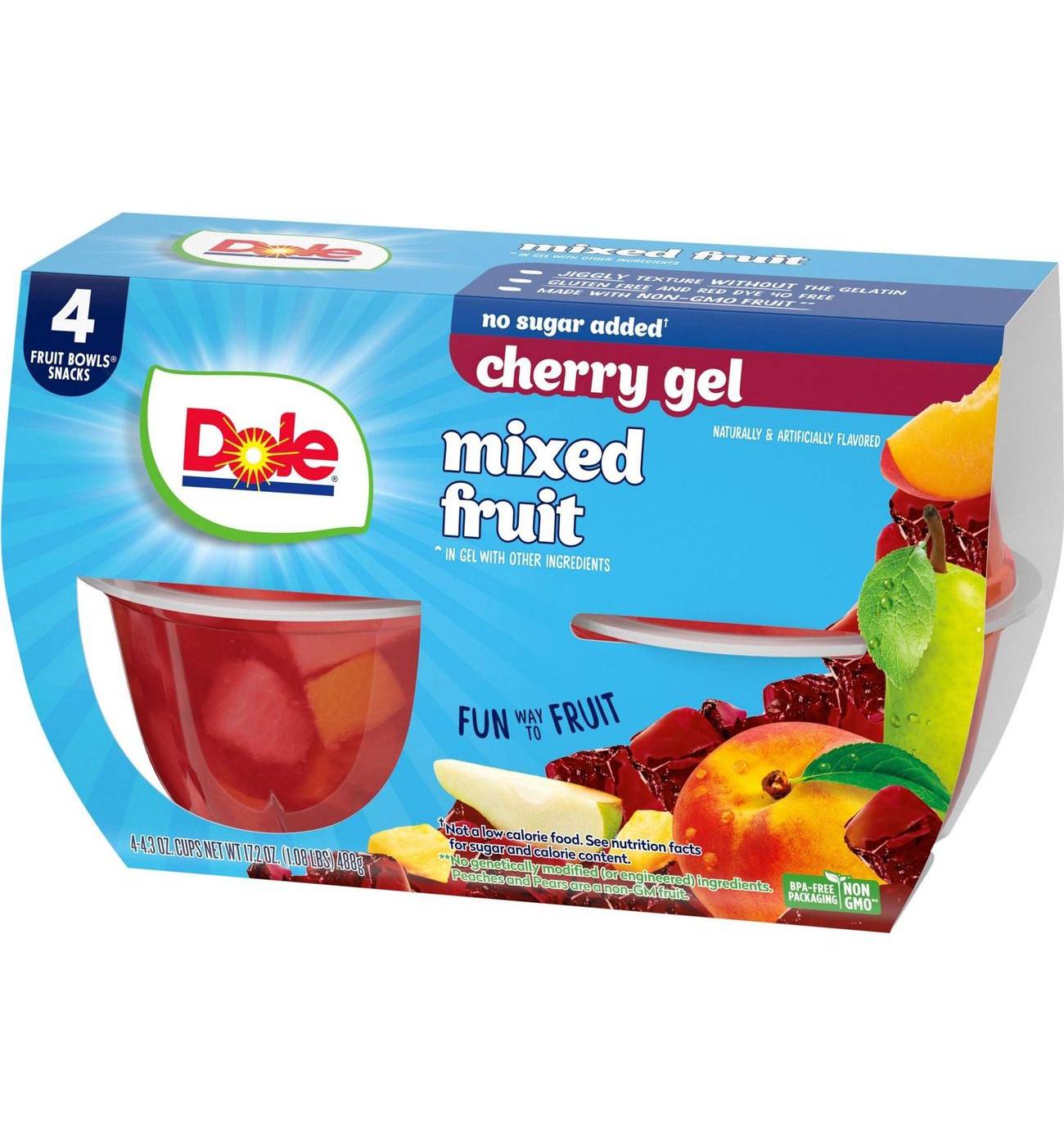 Dole Fruit Bowls - Mixed Fruit in No Sugar Added Cherry Flavored Gel; image 2 of 3